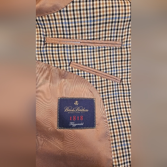 Brooks Brothers 1818 black/beige check wool-silk blend sportcoat men's 44R - Picture 4 of 10